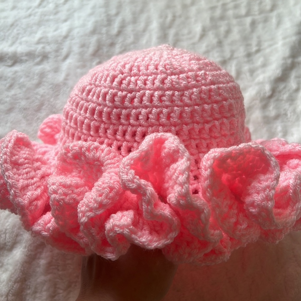 Handmade crochet toddler ruffle bucket hat